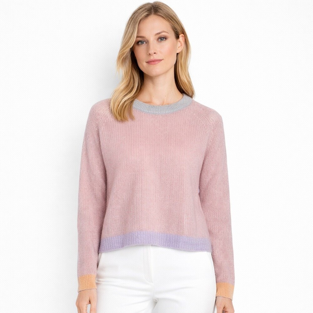 Forte_Forte Women Mohair Wool Blend Knit Sweater 0 XS Pink Colorblock